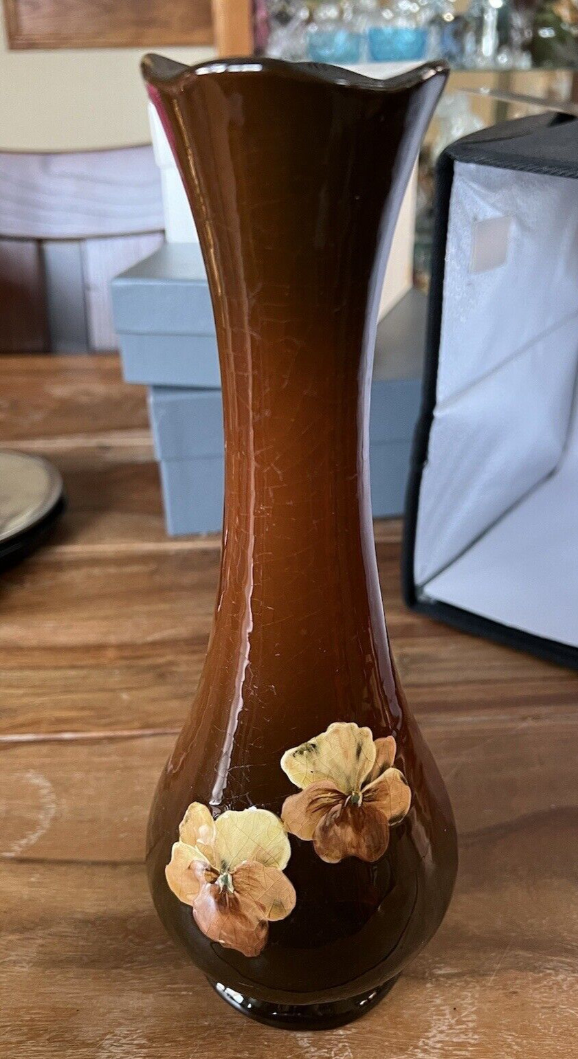 Cambridge Art Pottery Tall 11″ Vase Pansy Flowers Terrhea
