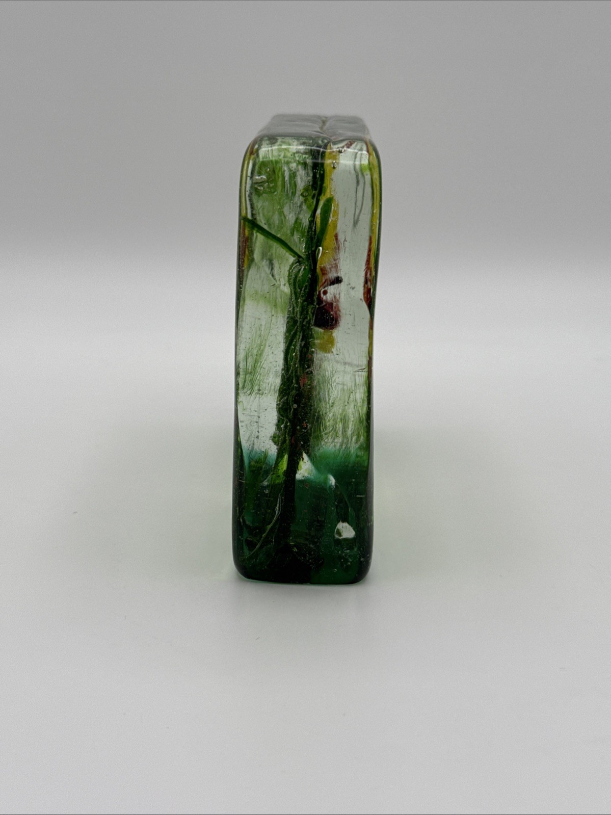 Unsigned Vintage Murano Glass Aquarium Block Barbini Italy Art 5.25” x 4.25”