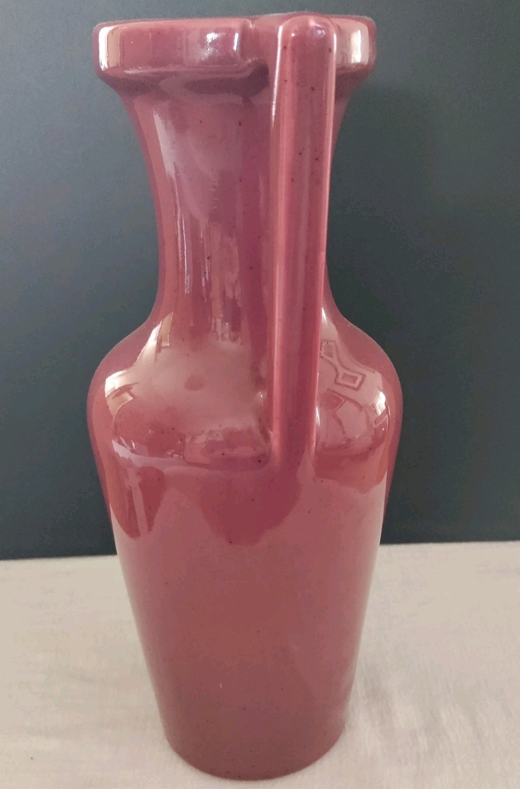 Royal Hager Pottery Vase/ 13 Inches Tall/ Light Maroon With Dark Speckling