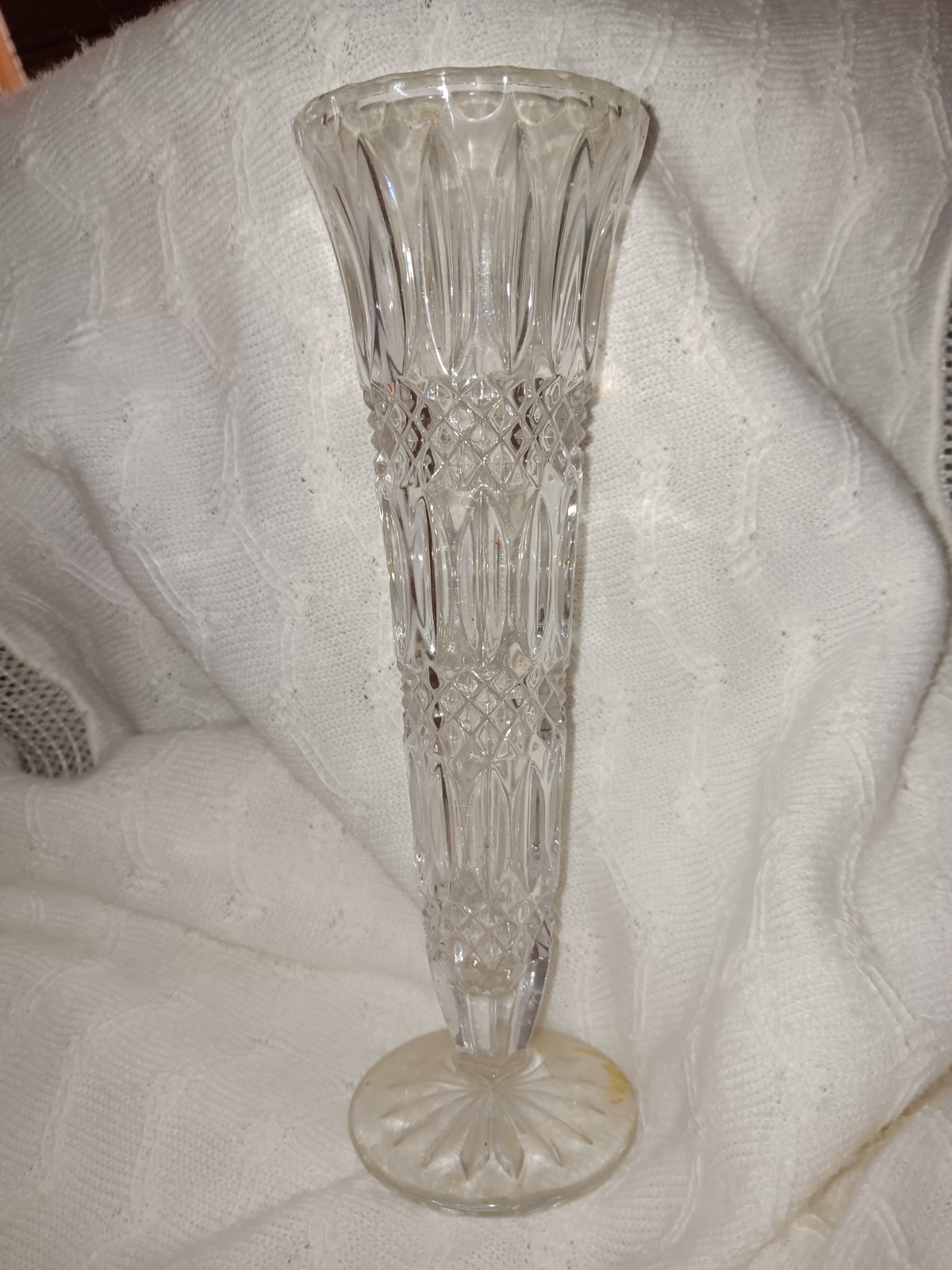 Pair of Beautiful Cut Lead Crystal Vintage Flower Vases 9.5″ Tall PERFECT