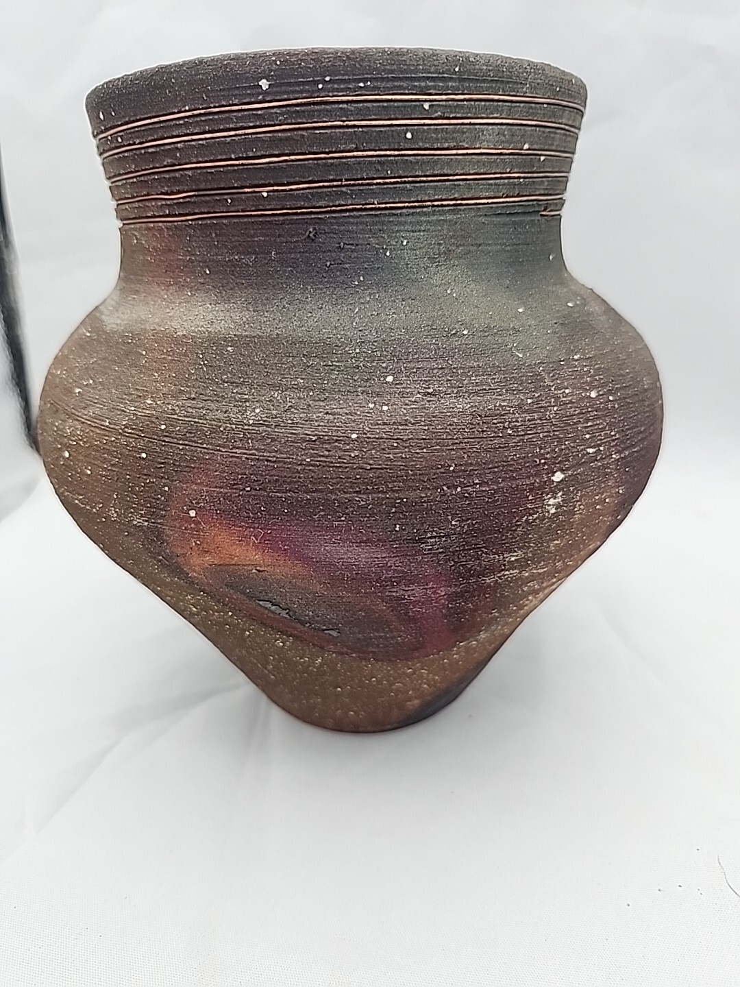 Handmade Copper Art Pottery Raku Vase Signed Rob Drexel Art Pottery 6.5″