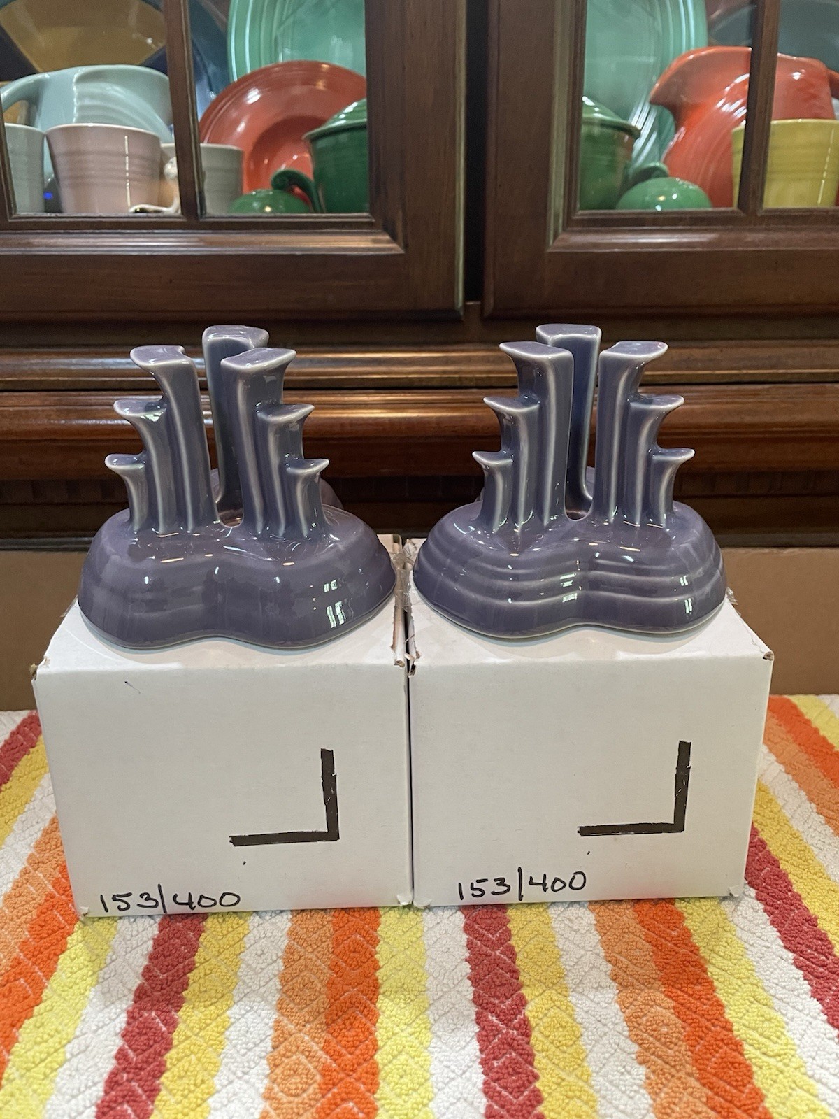 Fiesta Lavender Tripod Pyramid Candle Holders 153/400 NIB Pristine Free Shipping