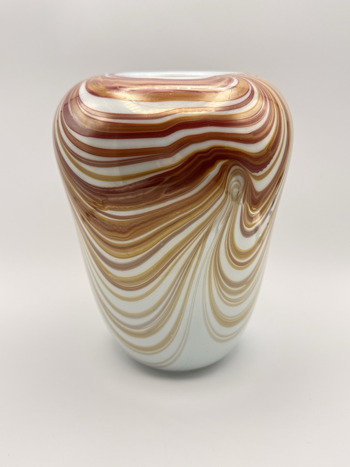 Vintage 1978 Studio Art Glass Vase Hand Blown Amber Swirl Signed Artist