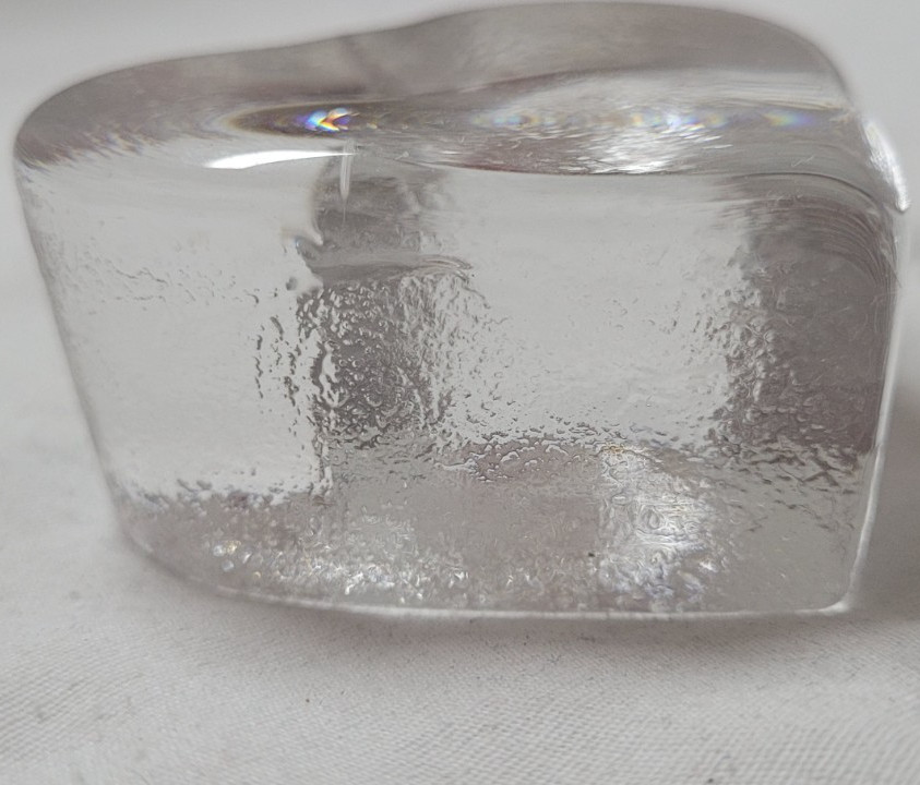 Clear Heart Shaped Glass Paperweight 1.25″ tall Textured Sides and Bottom Vtg