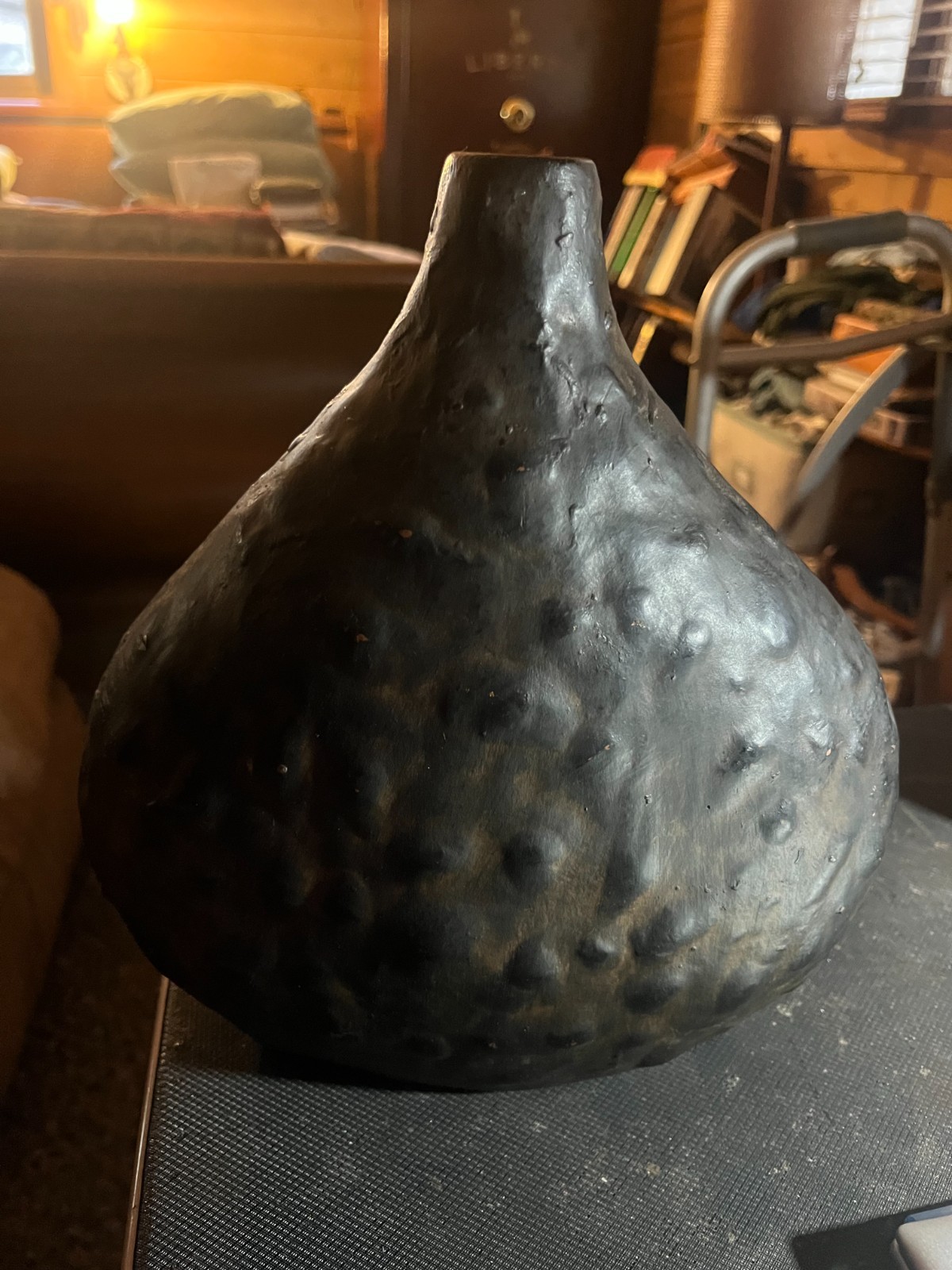Large Dark Chocolate Brown Hob Knob Style Pottery Vase