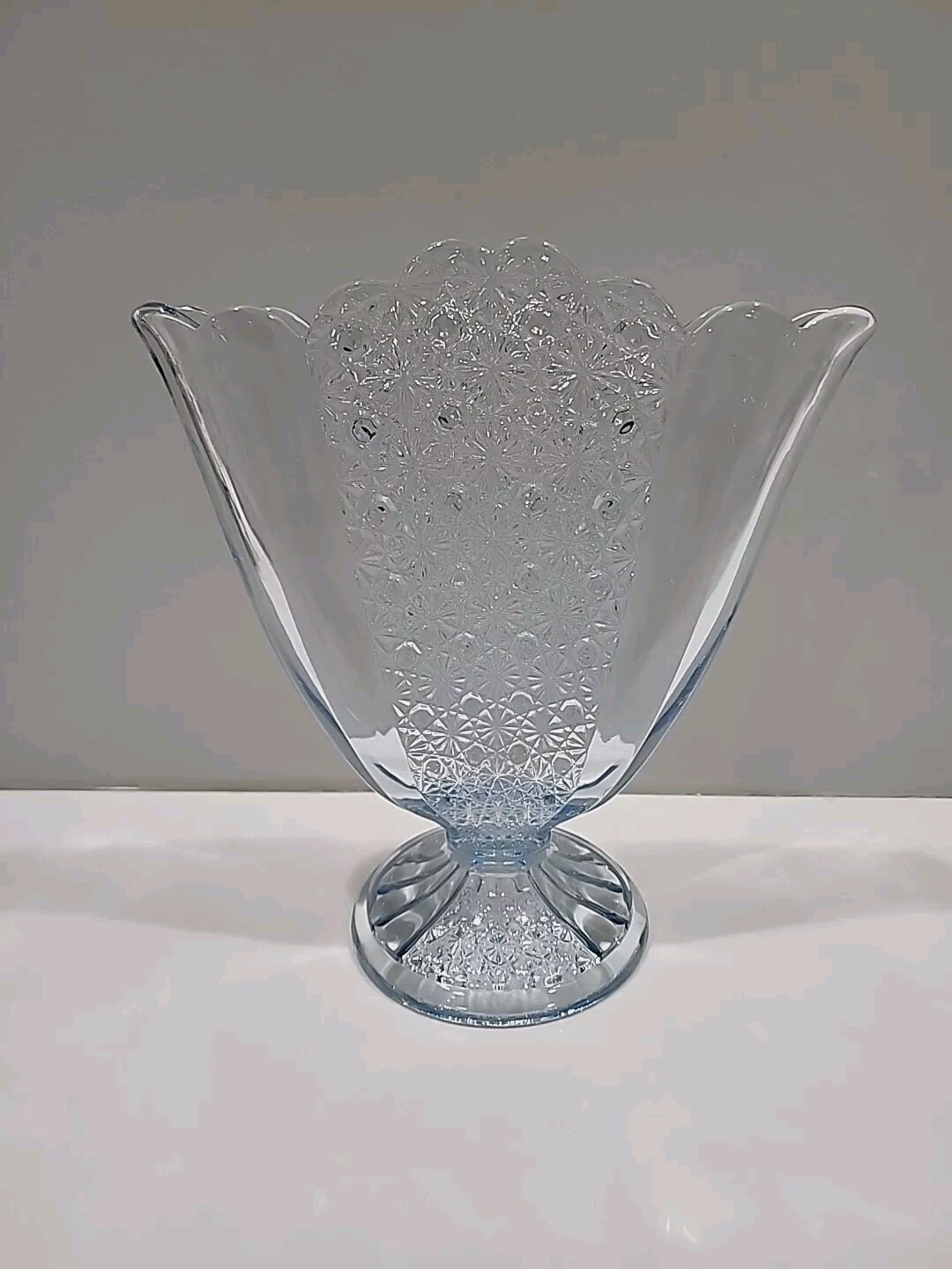 Fenton Glass LIGHT BLUE Daisy Button Fan Vase ~ HARD TO FIND ~ MINT!