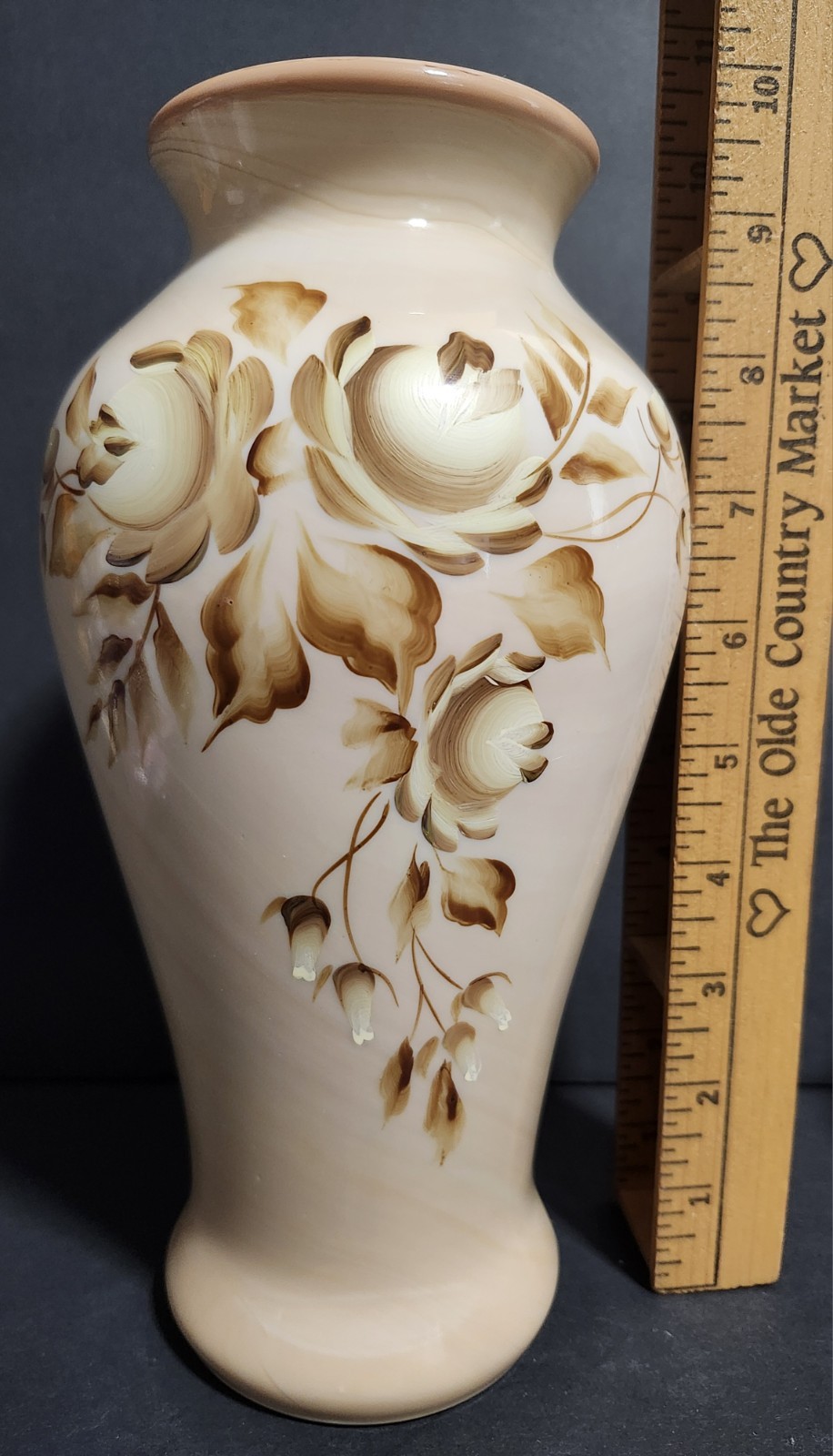 Fenton Chocolate Glass Vase NFGCA Hand Painted Roses By JK Spindler PLEASE READ