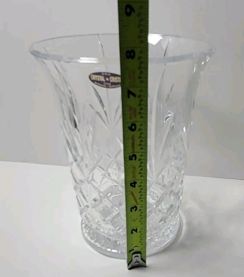 Vintage USA Leaded Crystal Deplomb Large Clear Flower Vase 7-1/2 Inches