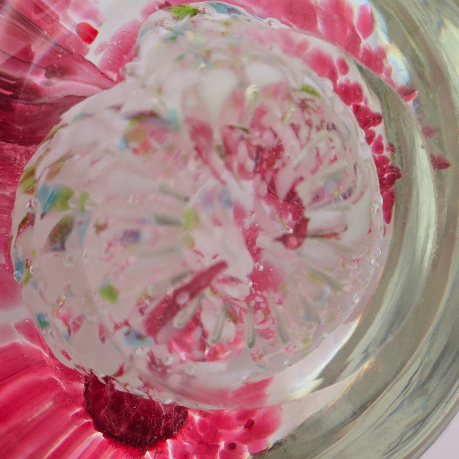 Art Glass Floral Paperweight Pink Flower Studio Glass Sphere almost 4lbs