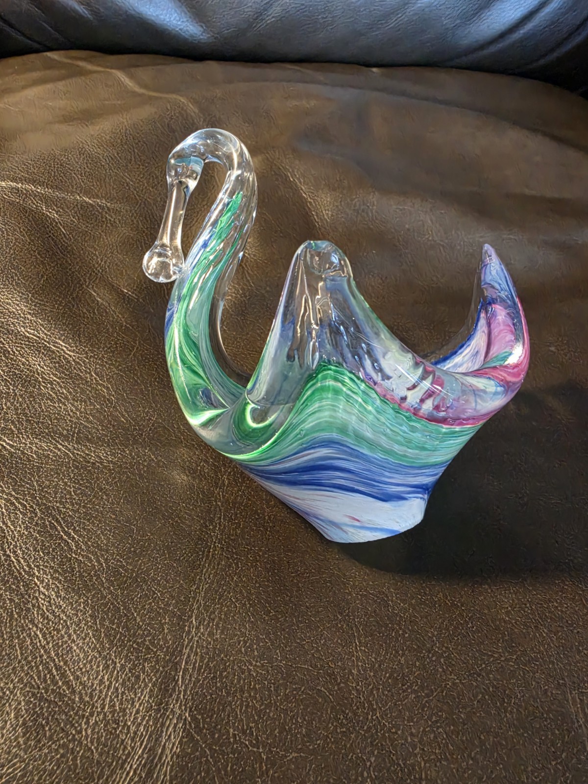 Mid-Century Murano Style Multi-Color Glass Swan 5-inch