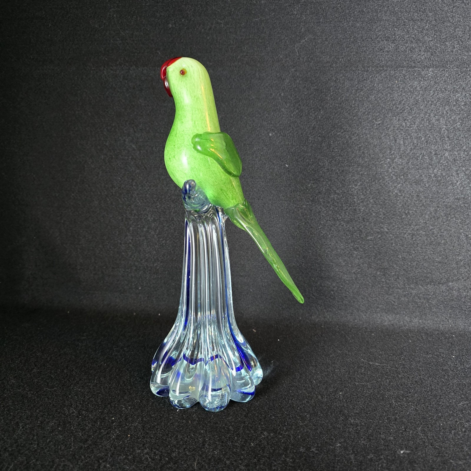 Murano Style Glass Parrot 11 Tall Green Blue Modern Art Glassware VTG Heavy!