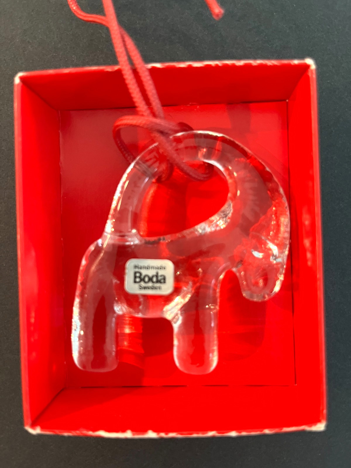 Vintage Boda Sweden Handmade Art Glass Ram Christmas Ornament in Original Box