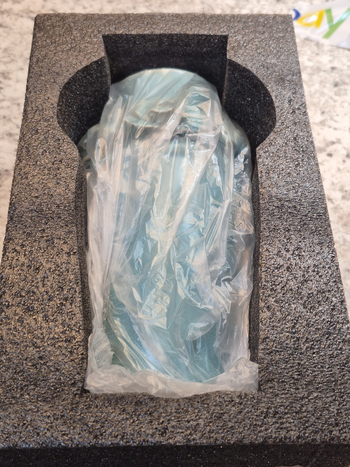 Sure Yuesi Teal Blue Ceramic Vase 7.5″ 3D Roses Floral Crackle Glaze Handmade
