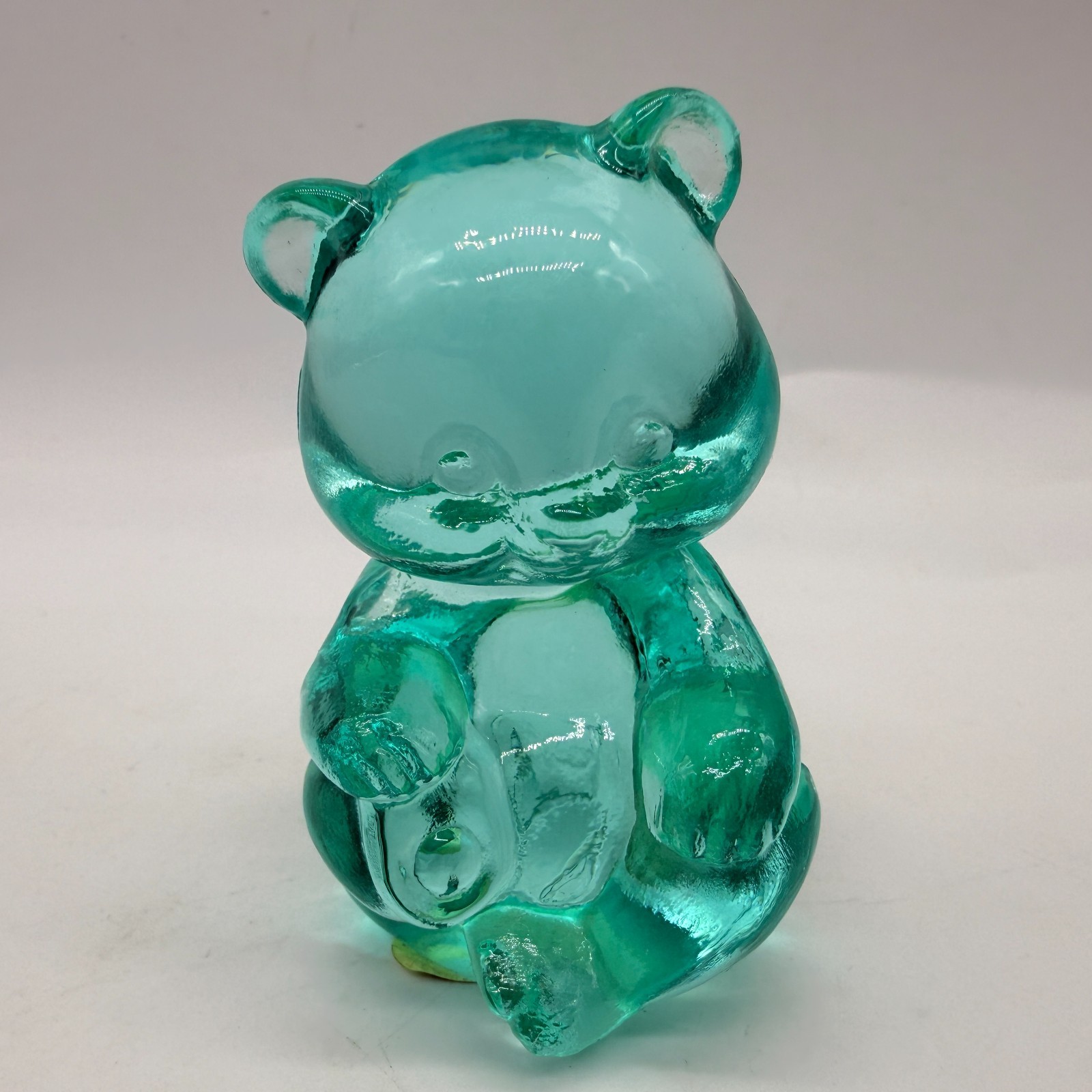Fenton Aqua Blue Glass Teddy Bear Figurine 2.75″ Handmade USA Turquoise
