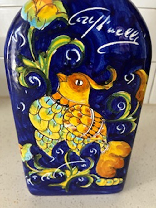 Vintage Hand Crafted Hand Painted Ceramic Bottle from Italy