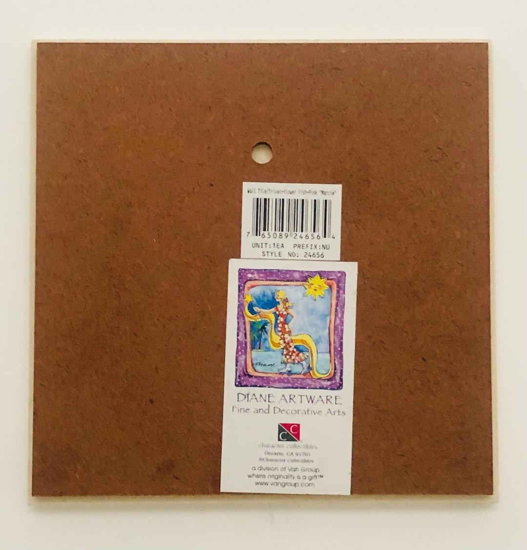 DIANE ARTWARE Wall Tile / Trivet “Marcie” Flower Pink Fish 6×6