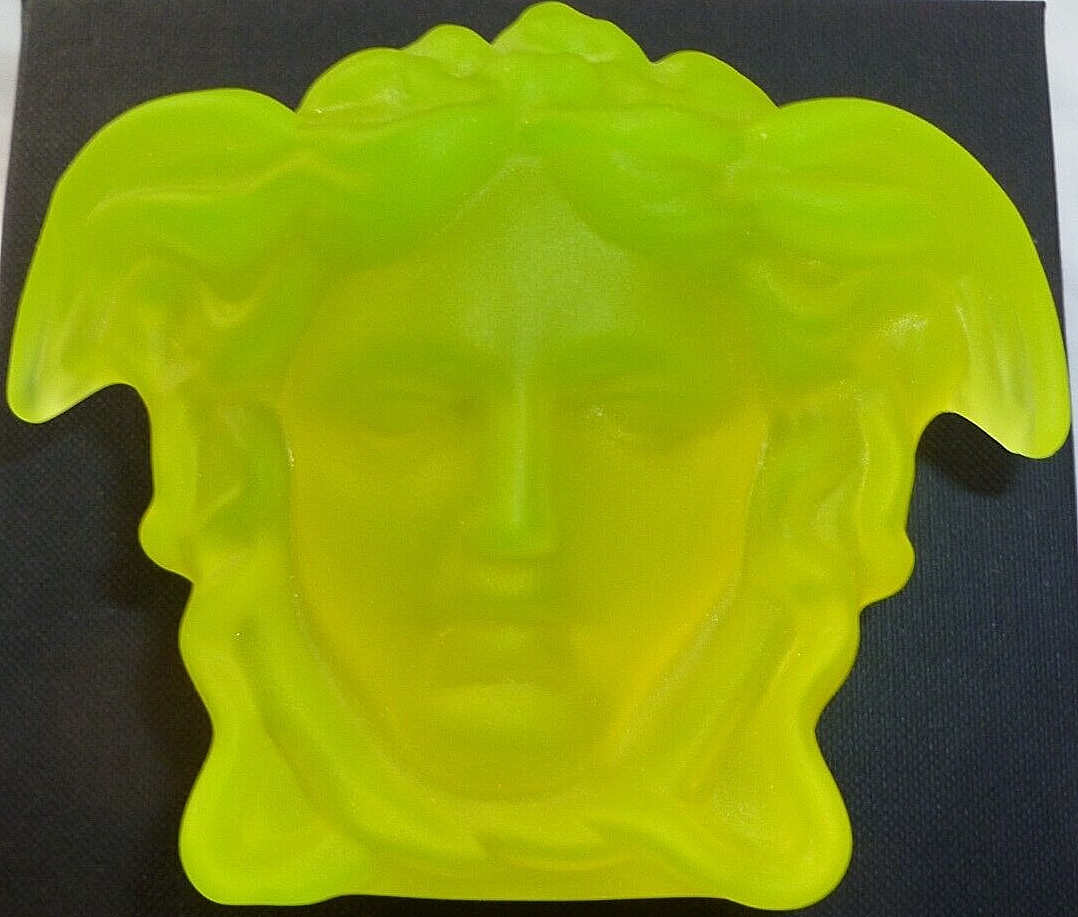 Versace Glass Paperweight Yellow Uranium Glass BRAND NEW BOXED Glows Green in UV
