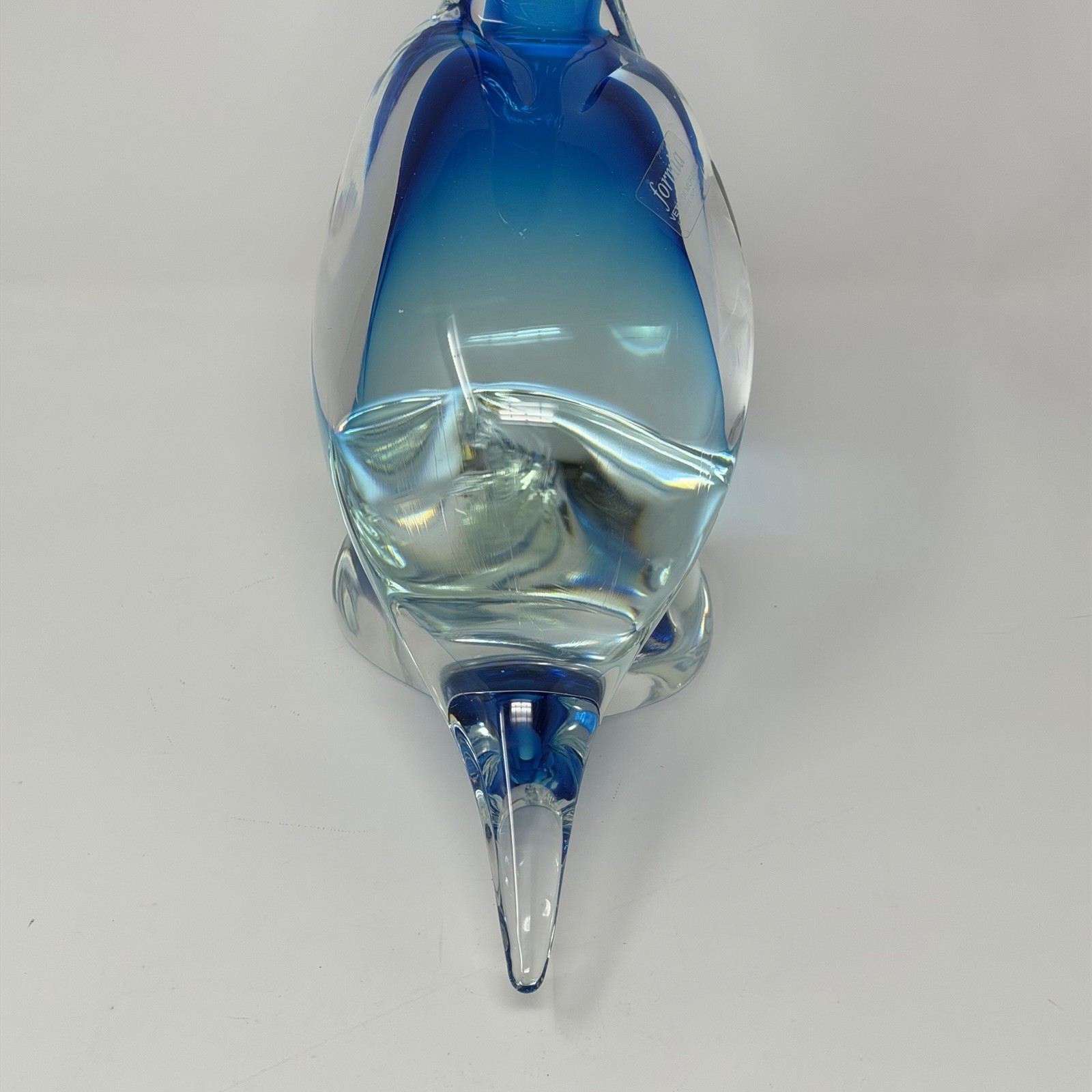 Murano Art Glass Blue Pelican With Fish Sculpture Italy Formia