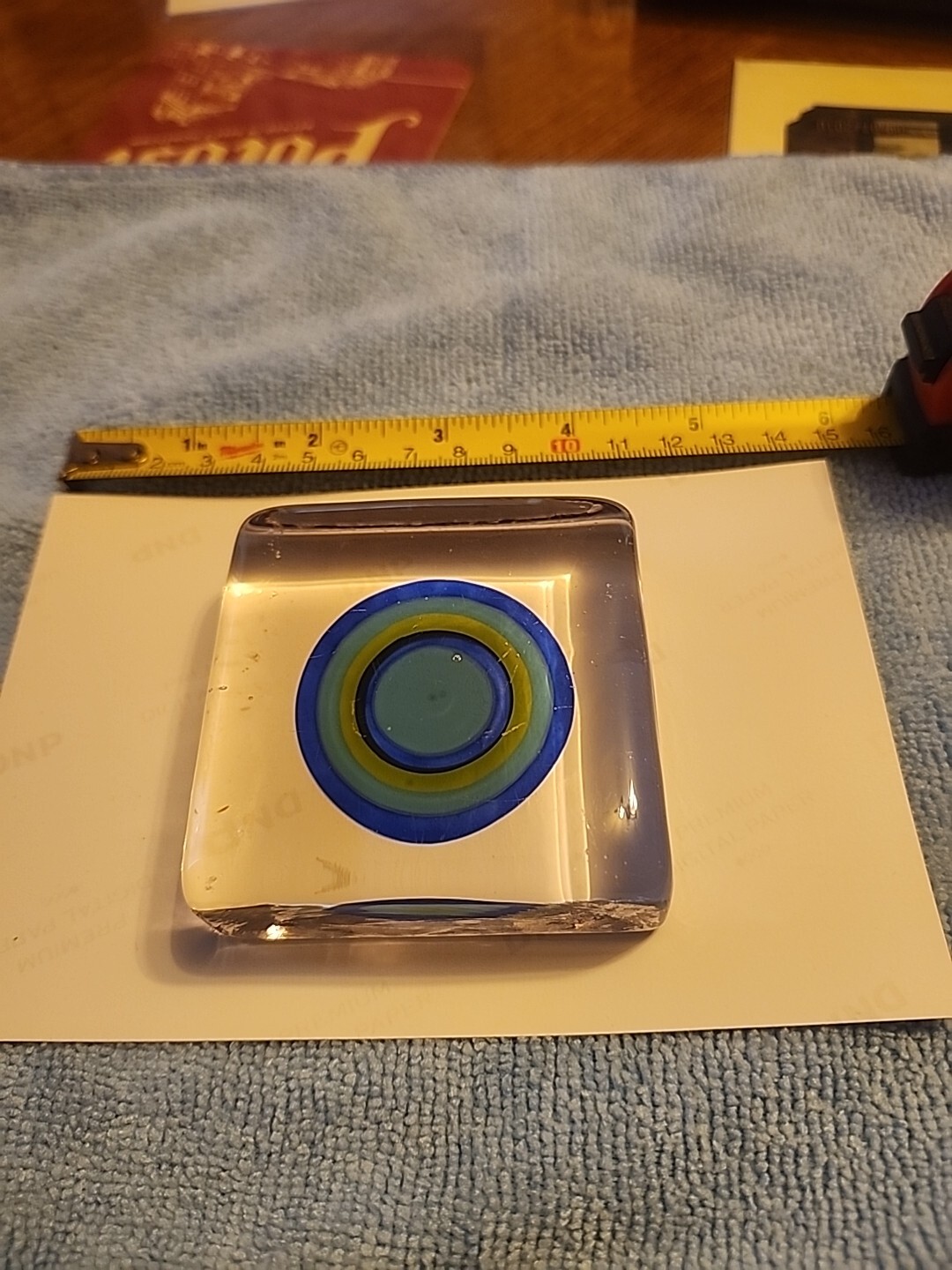 VINTAGE Paperweight Swirls Of Green Blue Striped Bullseye 2/3/4”