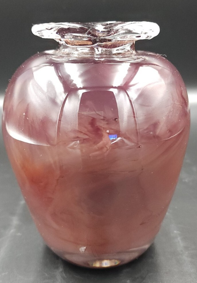 Solid Heavy Studio Art Glass Vase 5.5″T 2 Lbs Purple/Brown/Red Swirl