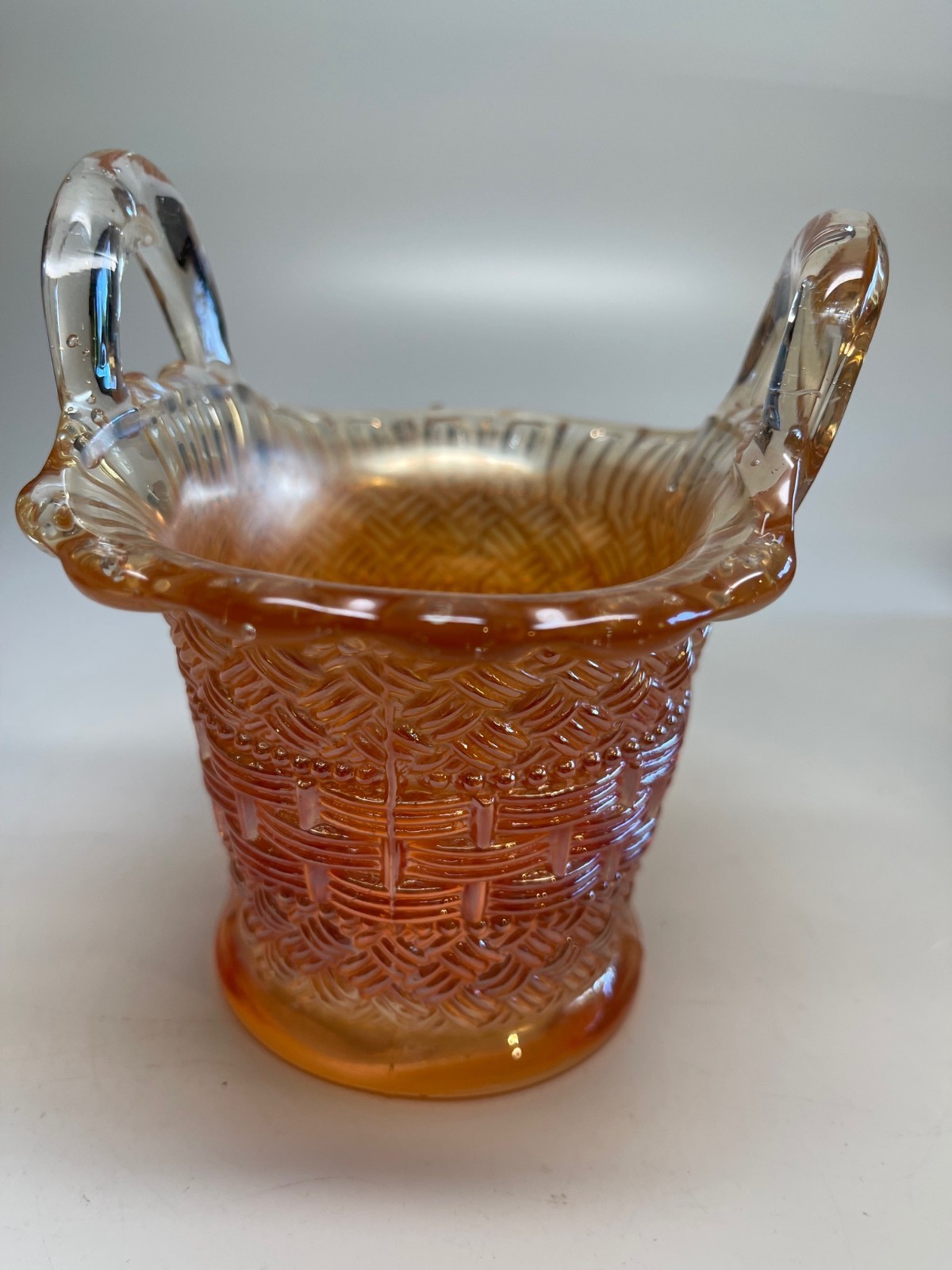 Antique Dugan Marigold Carnival Glass Basket Two Handles Circa 1914. Excellent!!