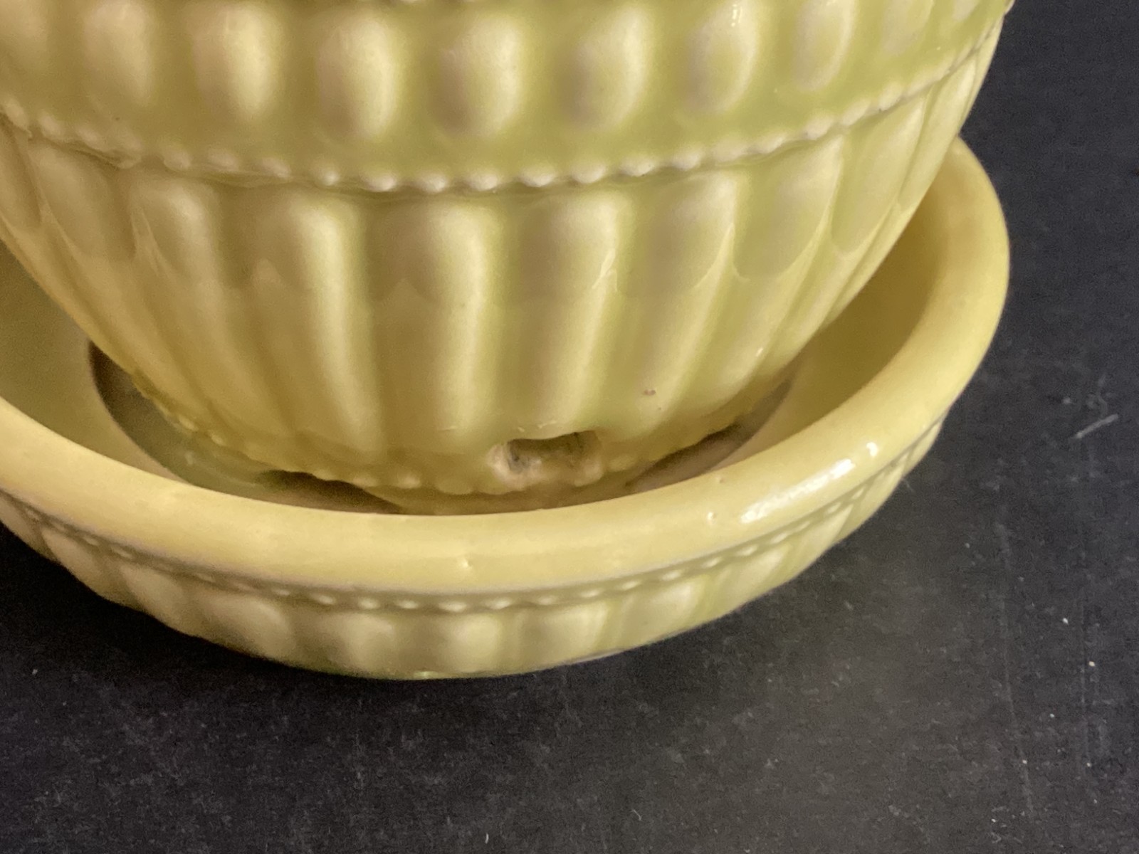 Vintage MCM McCoy Chartreuse Green Beaded Flower Pot