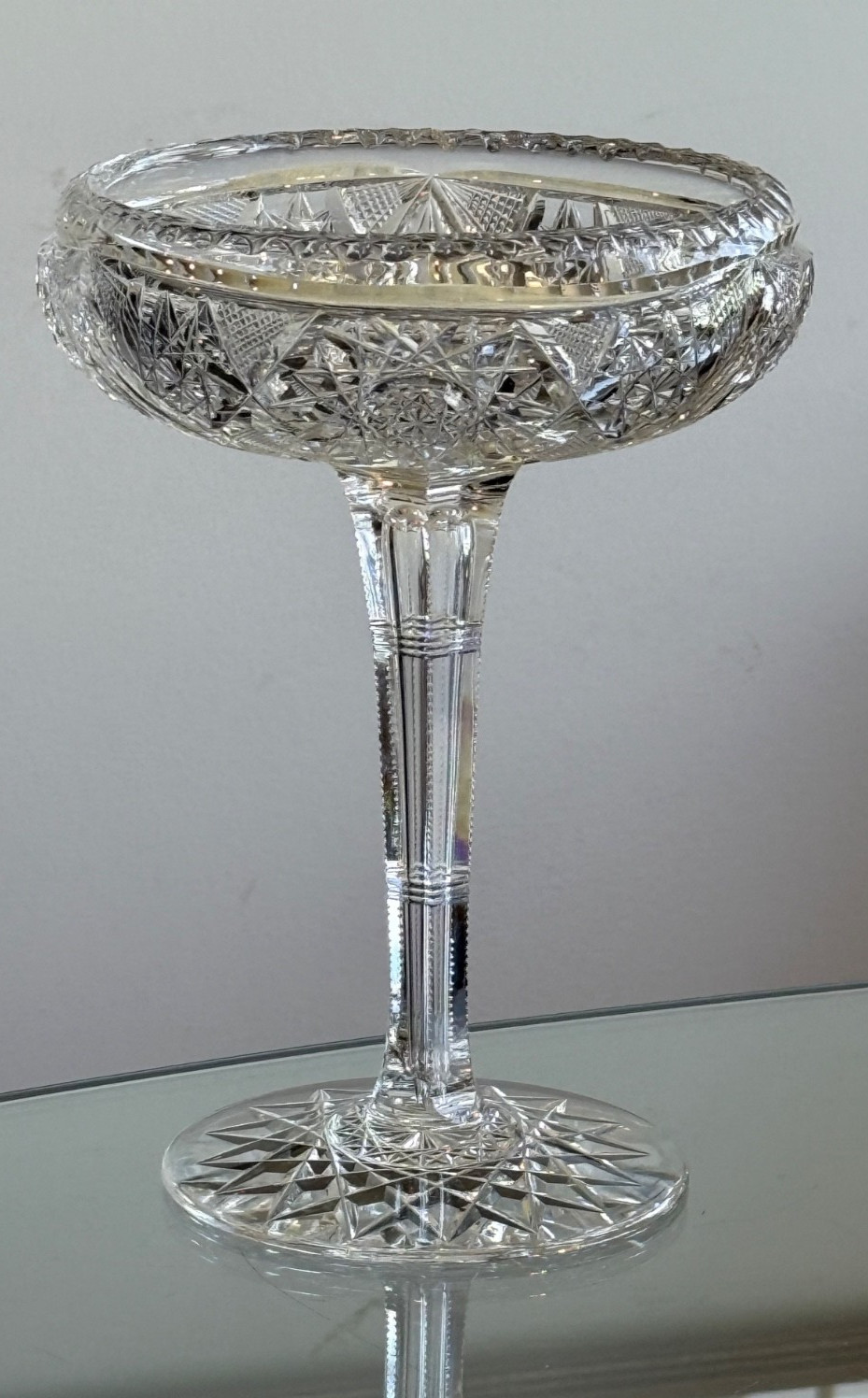 Fry Lyton ABP Notched Stem Cut Glass Compote American Brilliant Period 1900’s