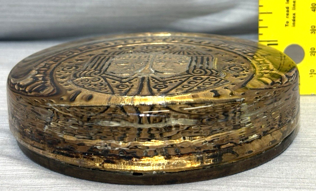 Italian Venetian Glass Gold Leaf Embossed GEMINI TWINS Zodiac Art Paperweight