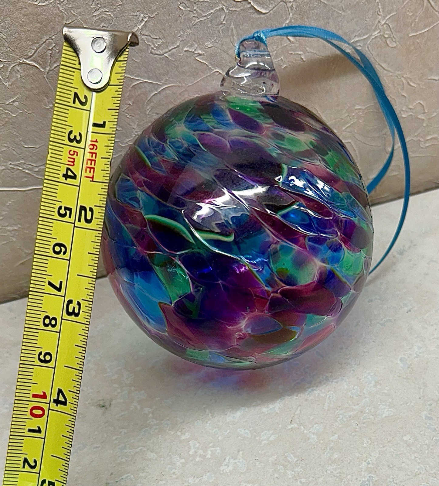 Purple Blue Green Witch Ball Friendship Ball Hand Blown Art Glass Ornament 3.5″