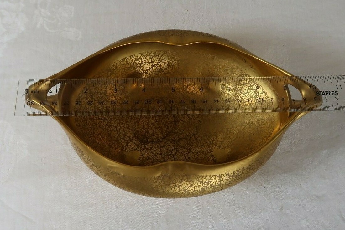 VINTAGE Art Deco Pickard Etched Footed Candy Bowl with Handles
