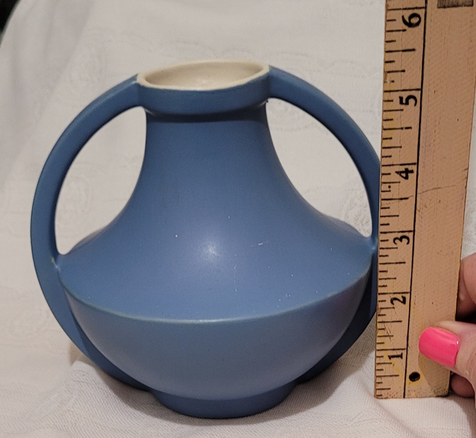 Vintage Coors Pottery Vase- Matte Blue/White interior