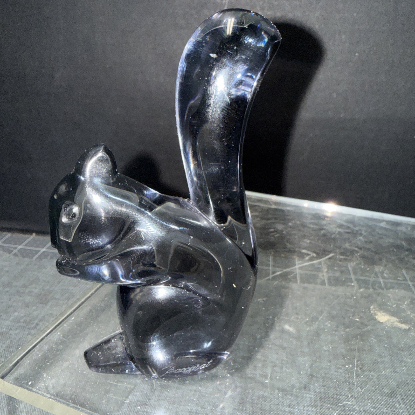Baccarat France Smoky Gray Crystal Squirrel Figurine 4.5 Inches High