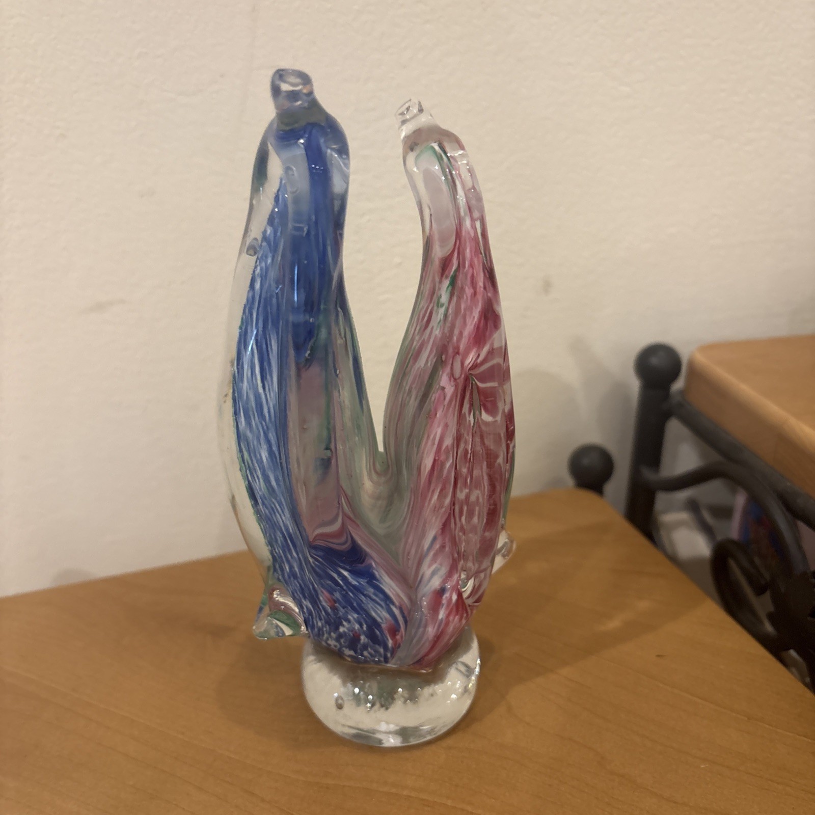Lavorazione Arte Murano Double Penguin Art Glass Paperweight Made In Italy