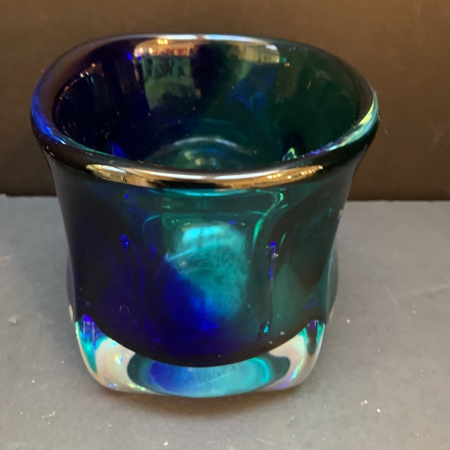 Hand Blown Signed Bowl/Vase Blue Green SUPER HEAVY – Stunning 5.5×4.5″ Siraso???