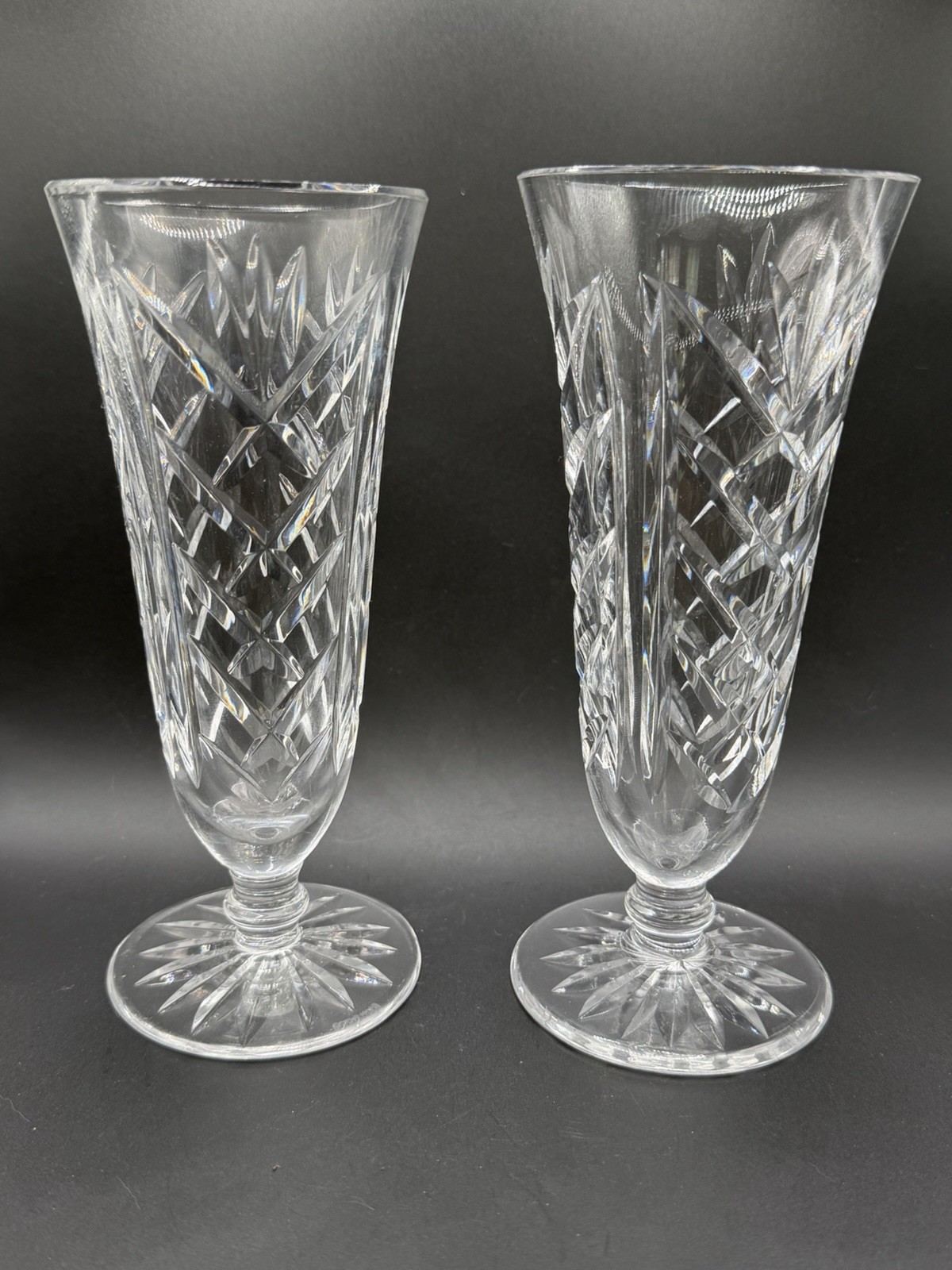 2 Vintage Waterford Crystal 7” Kilbarry Tapered Footed Bud Vase Made In Ireland