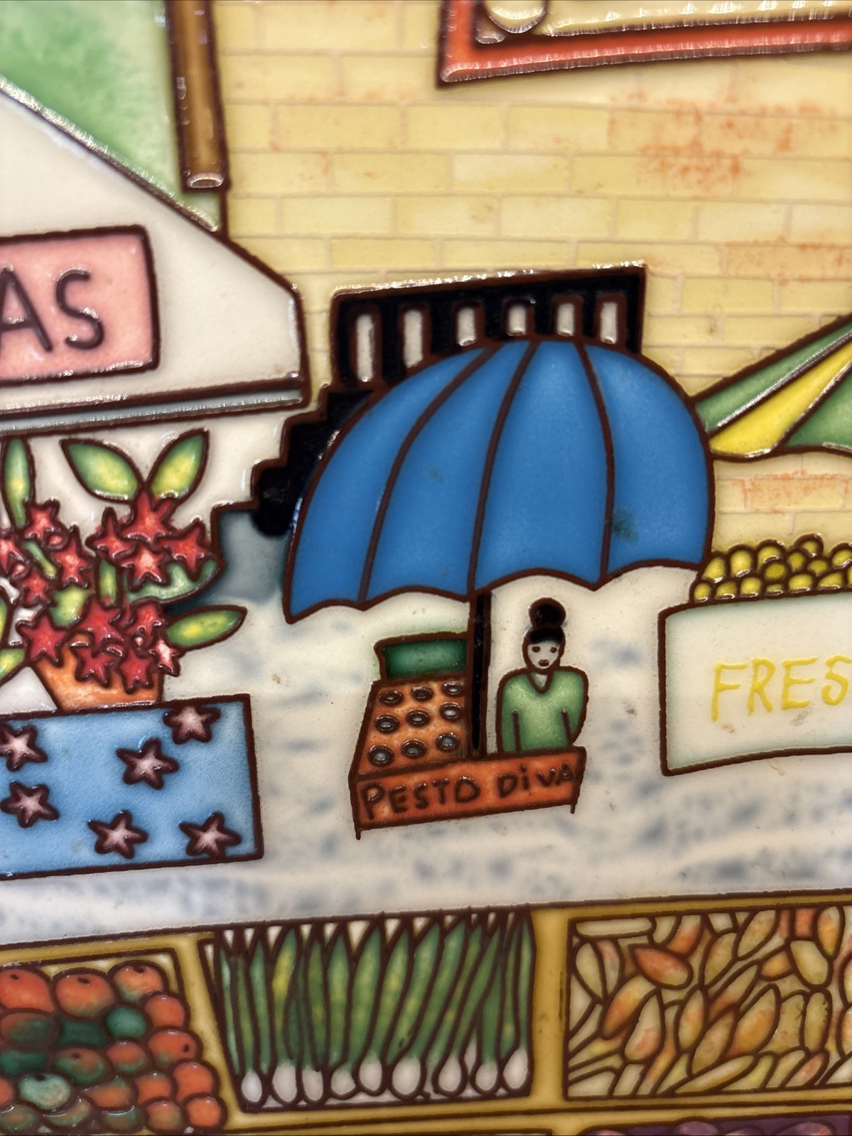 Large 3D Raised Ceramic Wall Hanging Winter Park,Fl Farmers Market Flowers Fruit