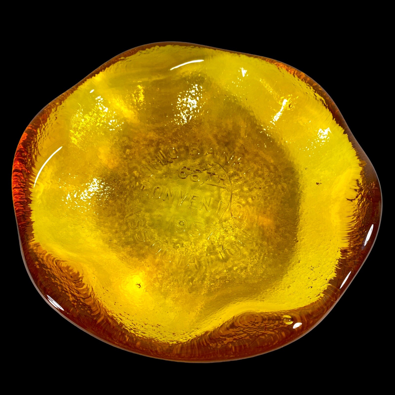 Vintage Art Glass Paperweight Bowl Ashtray Ohio Bankers 7”D 1”T 1957 Associates