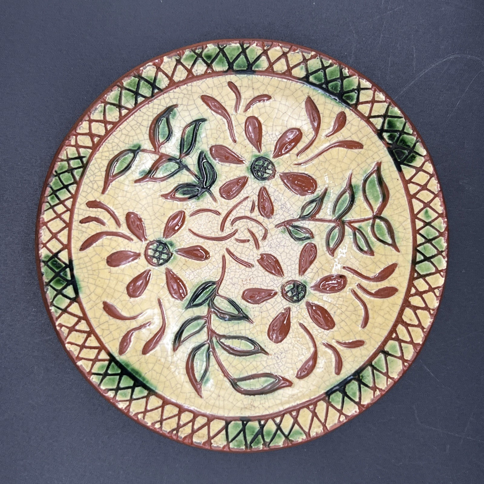 Set of 2 Turtle Creek Potters Redware Folk Art Pottery 6 1/4″ Plate Dish 2002
