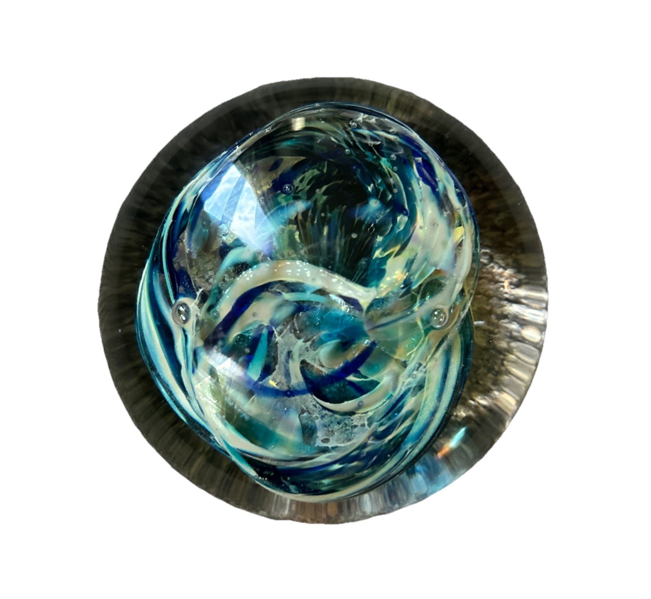 Vintage Art Glass Cobalt Blue Swirl Paperweight Artist Signed MFW