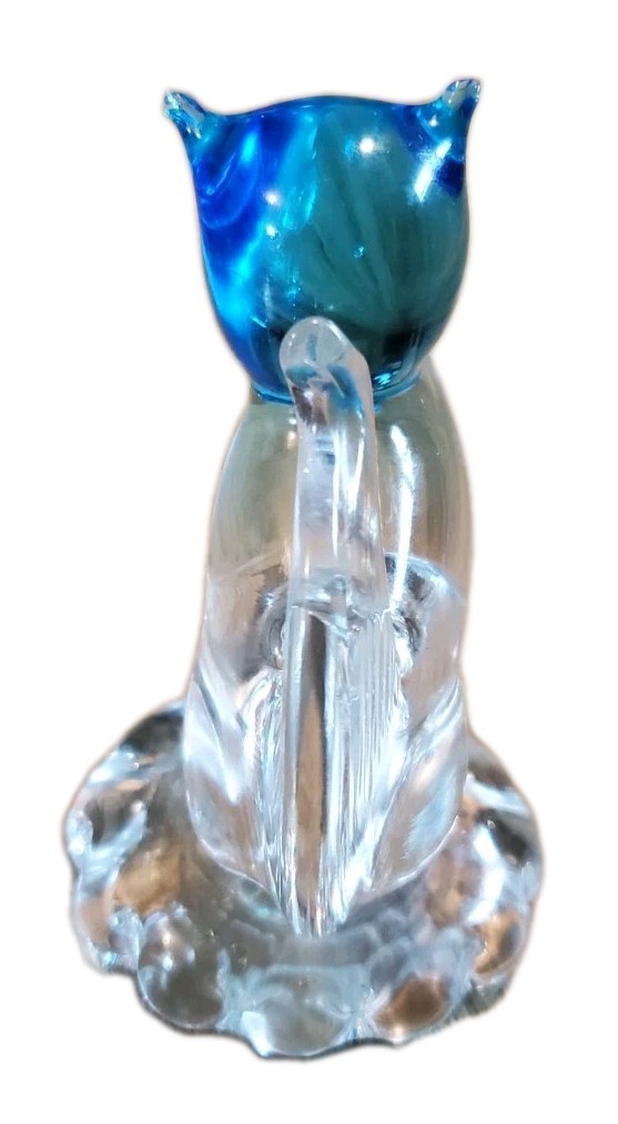 Squirrel Figurine Glass Paperweight Clear and Blue Glass on Round Base