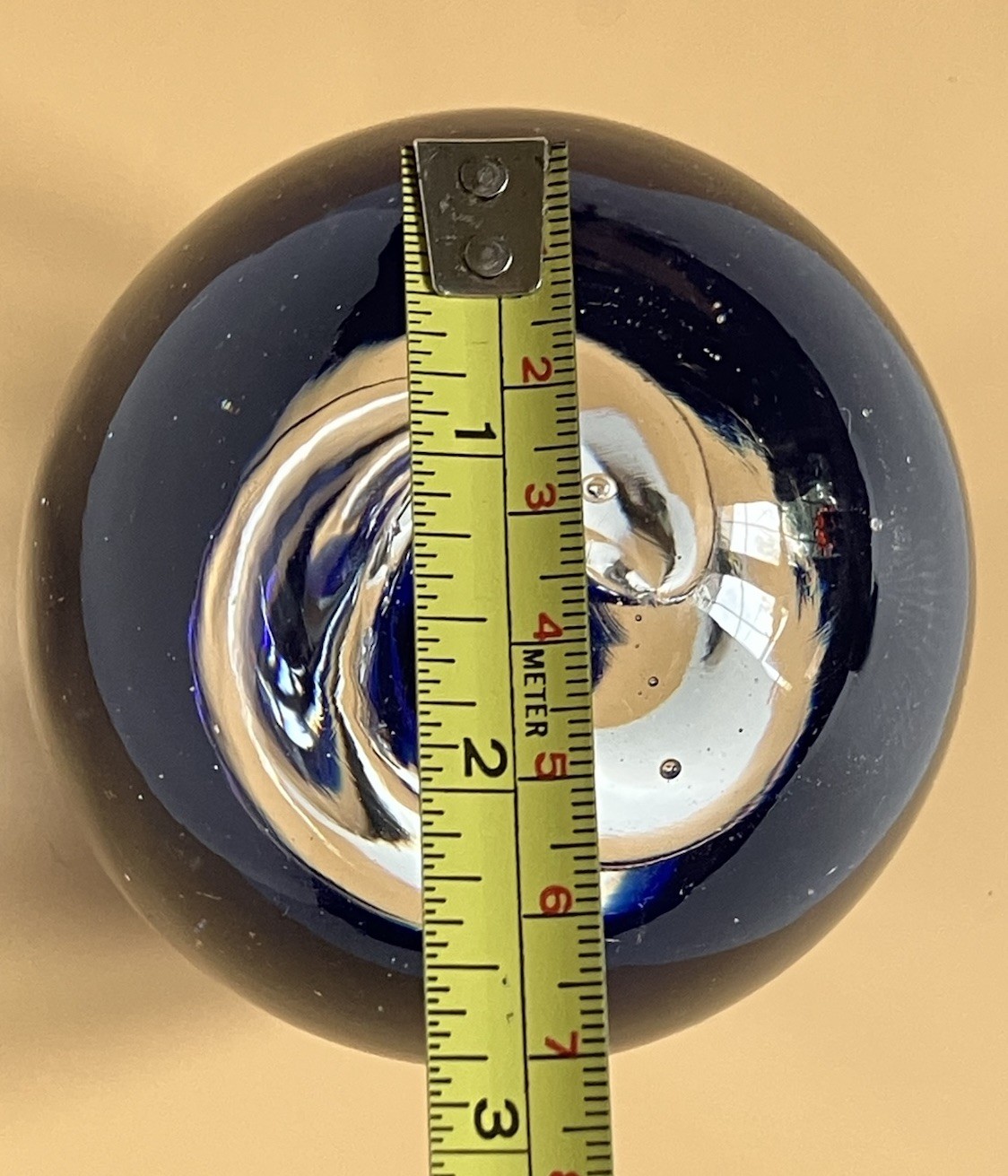 Cobalt Blue And Clear Swirl Glass Paperweight 4 X 3.5 Inches