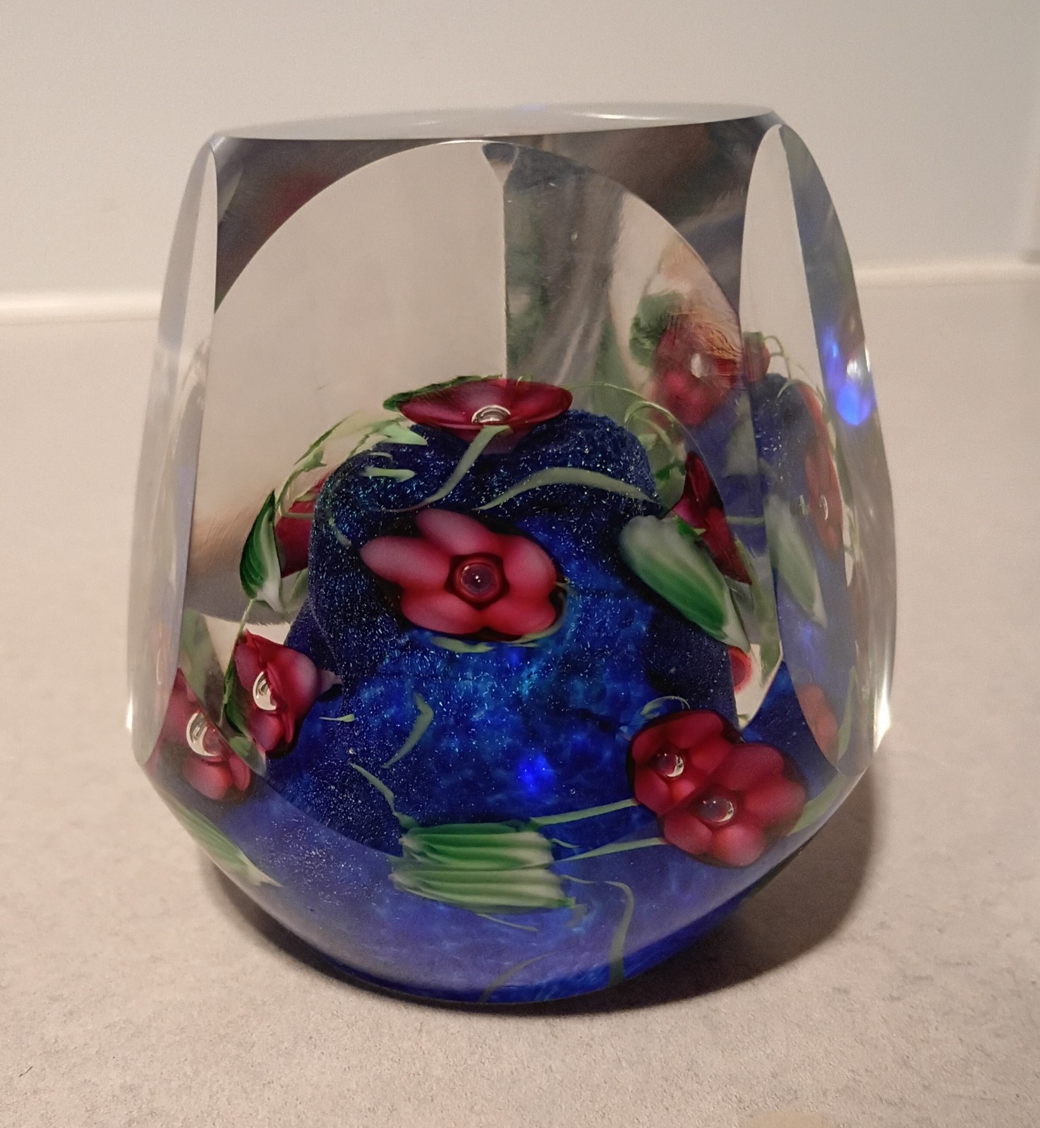 Vandermark Merritt Studios Lmtd Ed. 26/250 Faceted Floral Art Glass Paperweight