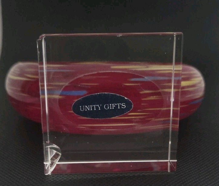 Art Glass Red Fire Spiral Sculpture Hand Blown Unity Gifts,UK Solid Crystal Base