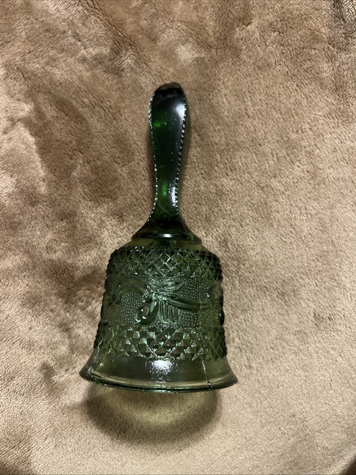 Green Artmark Depression Glass Bell Vintage Diamond Point 6” Hobnail
