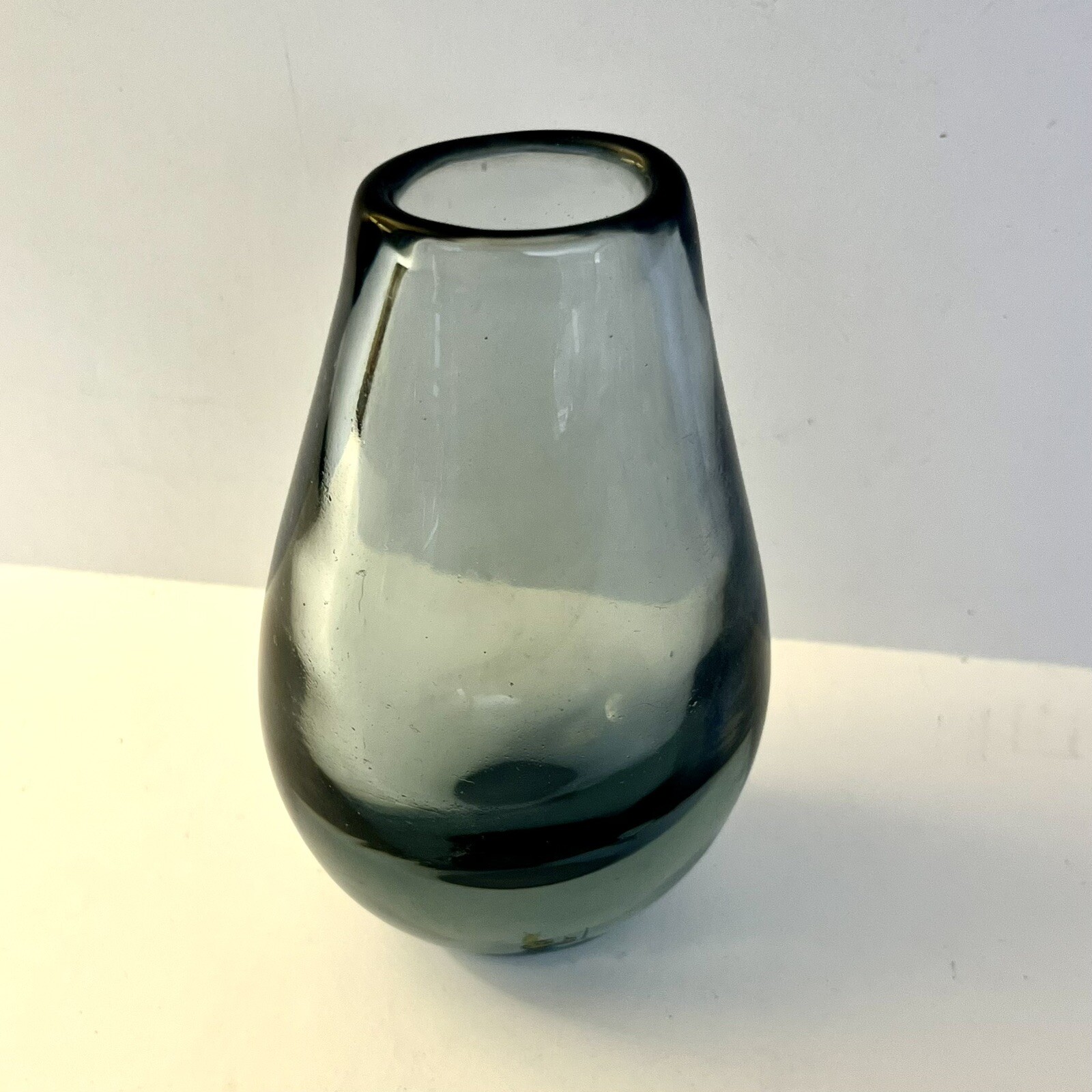 Kosta Glassworks Vase Hand Blown Glass Sweden Smoke Gray Vintage Decor Heavy