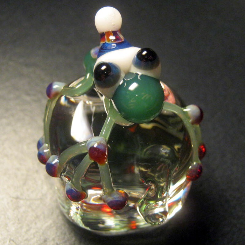 Boomwire Glass Ice Cube Frog mini decor paperweight lampwork handmade sculpture