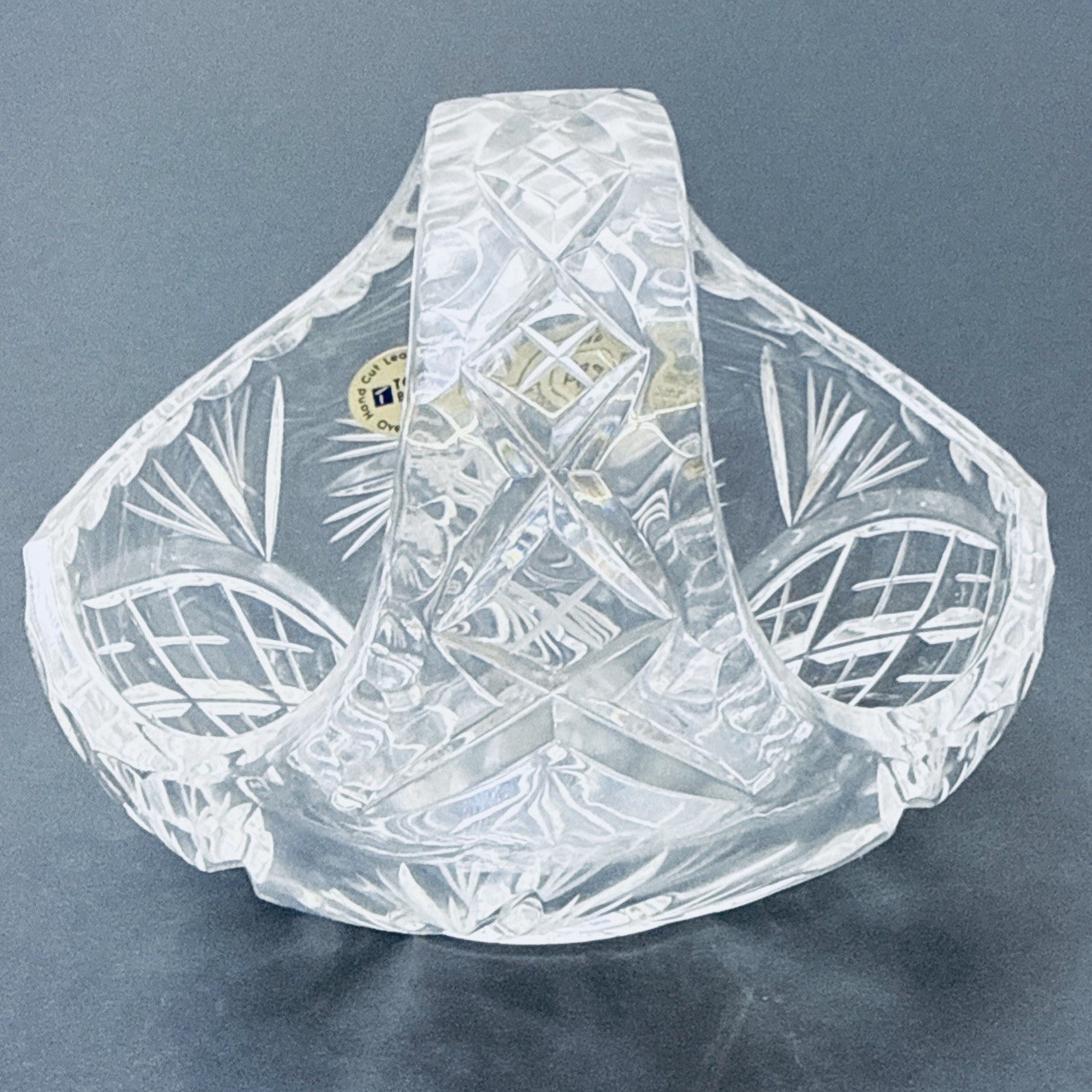 Bohemia Czech Hand Cut Crystal Basket 24% Lead Glass Starburst