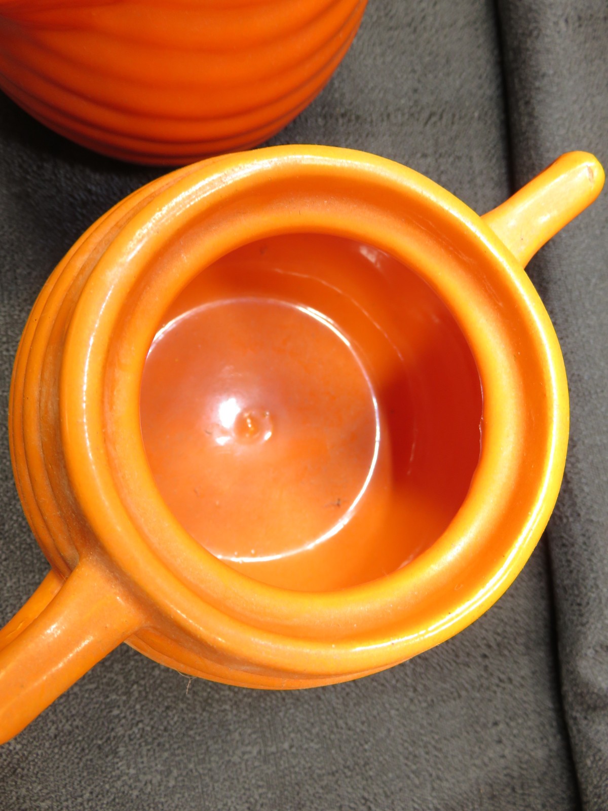 VINTAGE Bauer Pottery Ring Ware Orange Creamer & Sugar Bowl Set