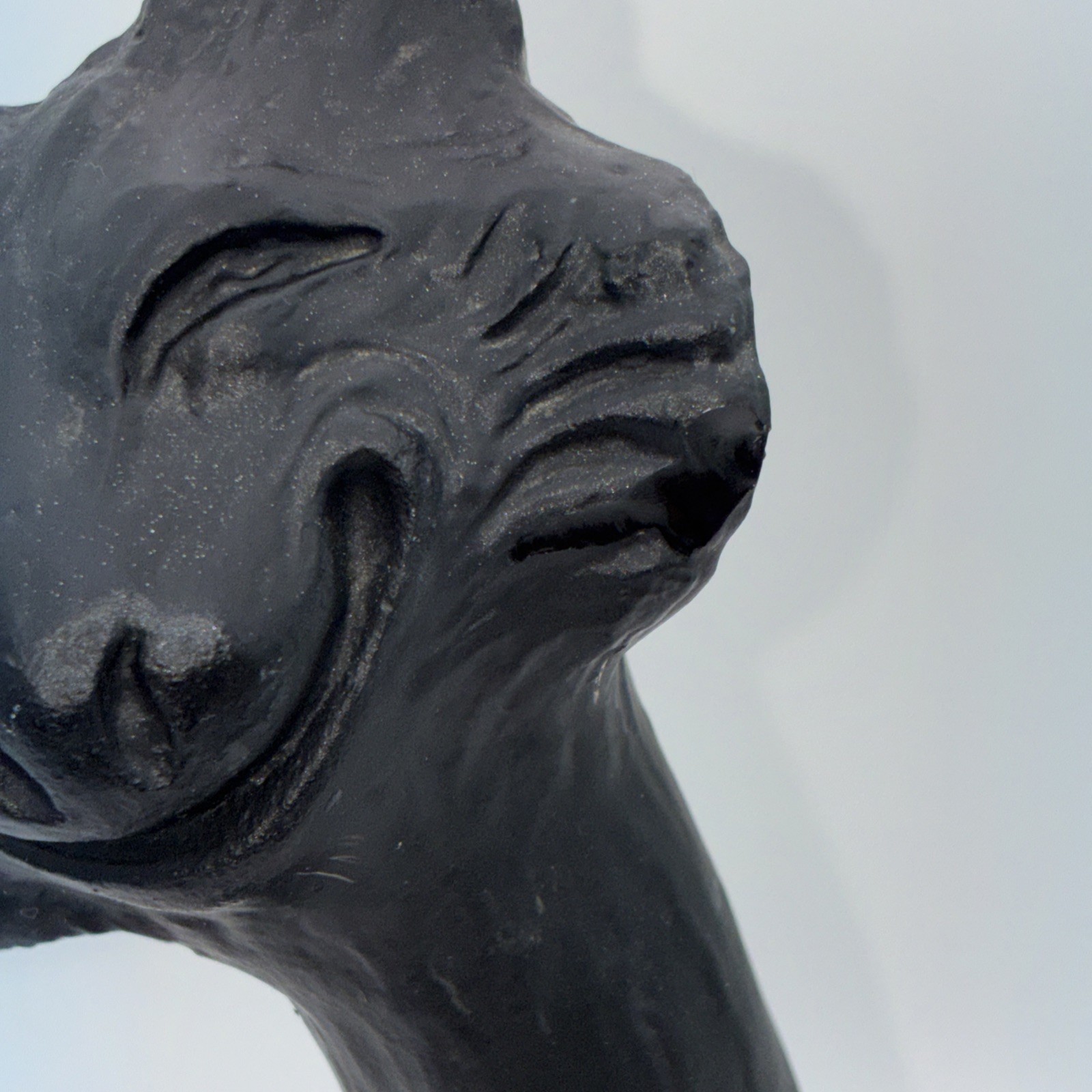 Vintage Tiffin Glass Painted Grotesque Cat Figurine Statue Black Satin – Chipped