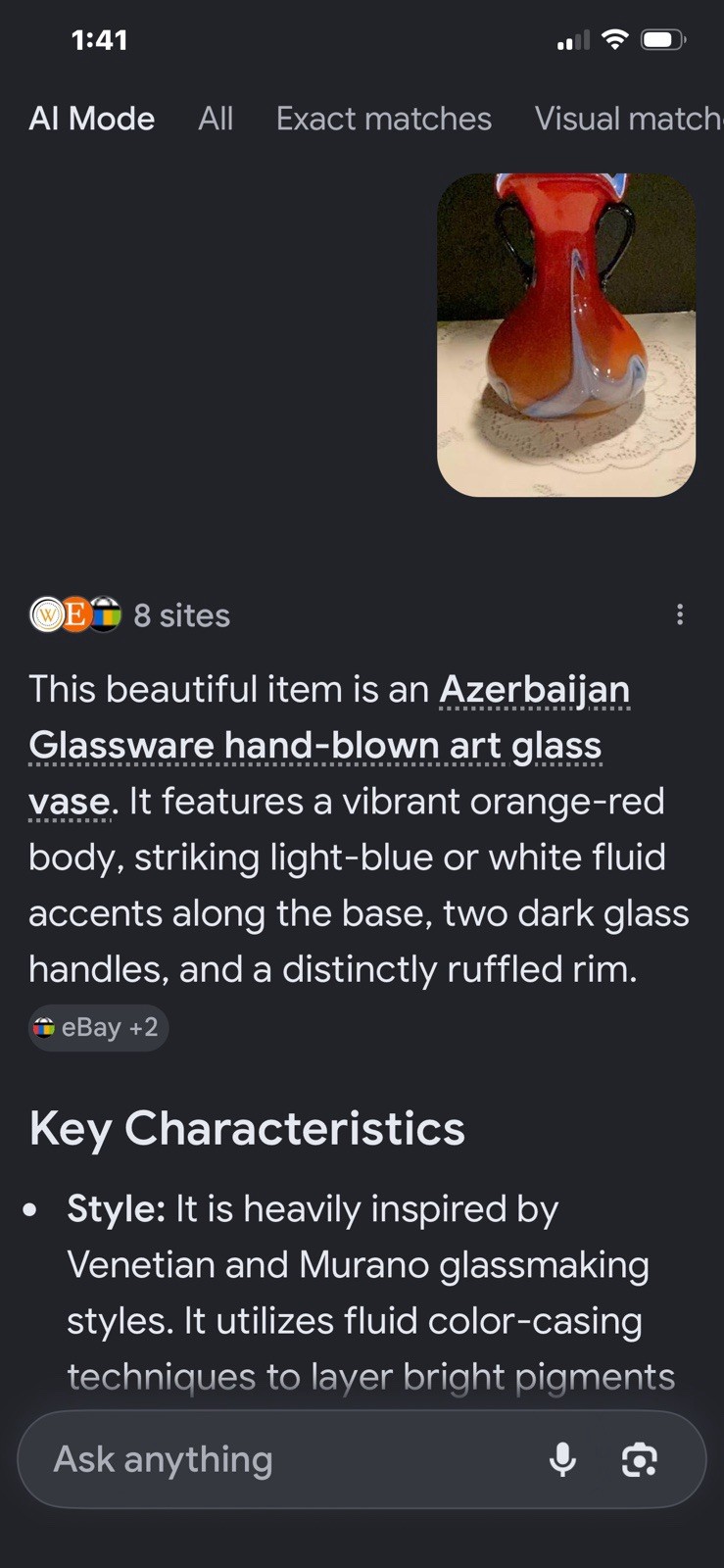 Vintage Hand Blown Swirl Design Russian Art Glass Vase From Azerbaijani .